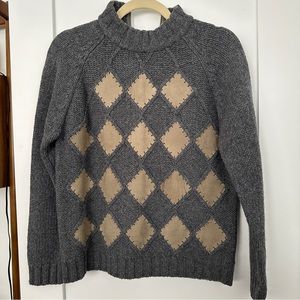 Vintage wool and leather grey sweater